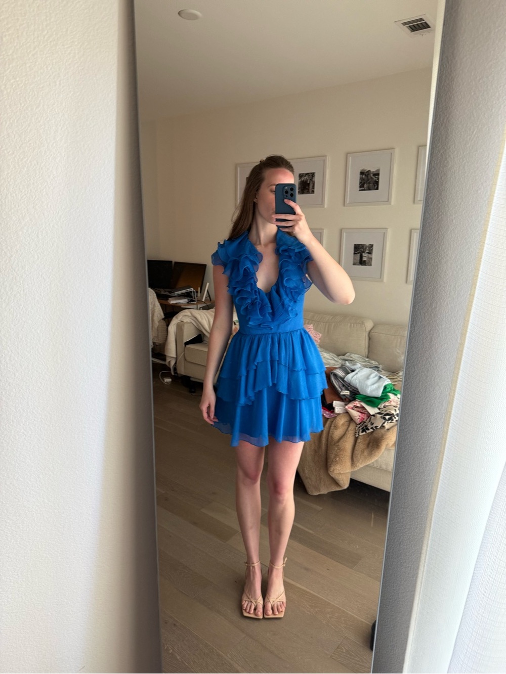 Elliatt Cobalt Ruffle Tiered V-Neck Mini Dress